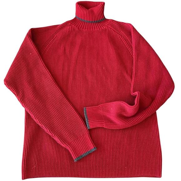 GAP Red Ribbed Turtleneck Sweater Women’s Large Cotton Knit Pullover - Picture 1 of 7